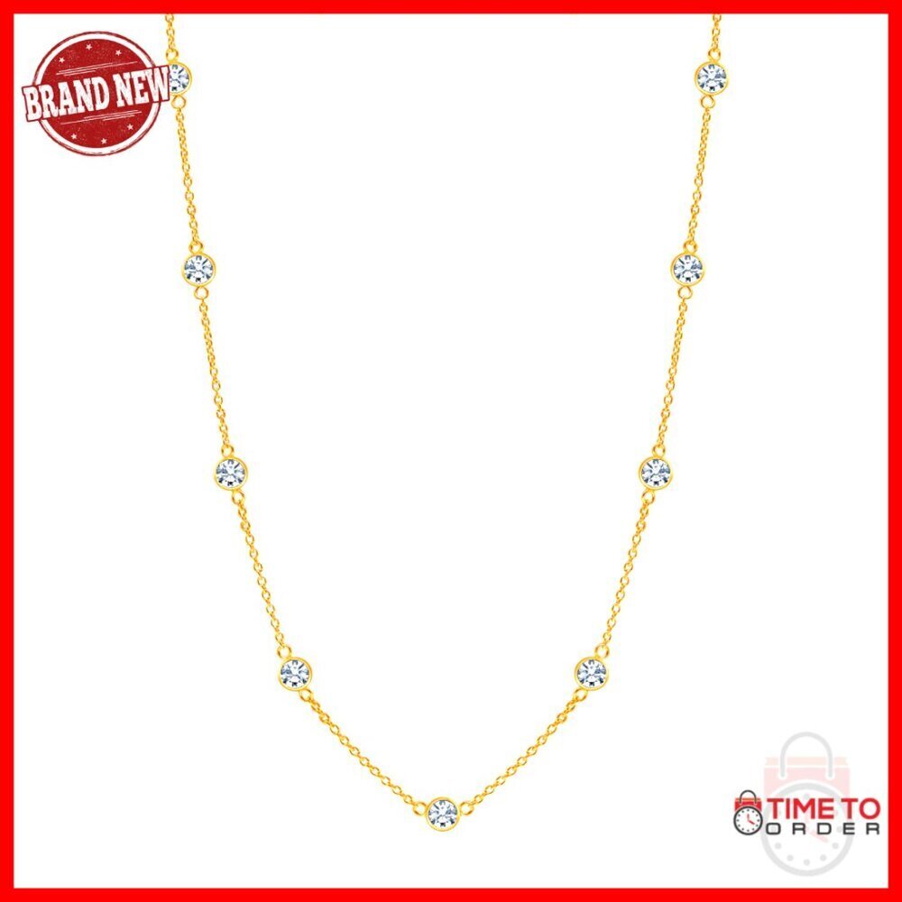 Sterling Silver CZ Station Necklace 17 Inch Minimalist Chain